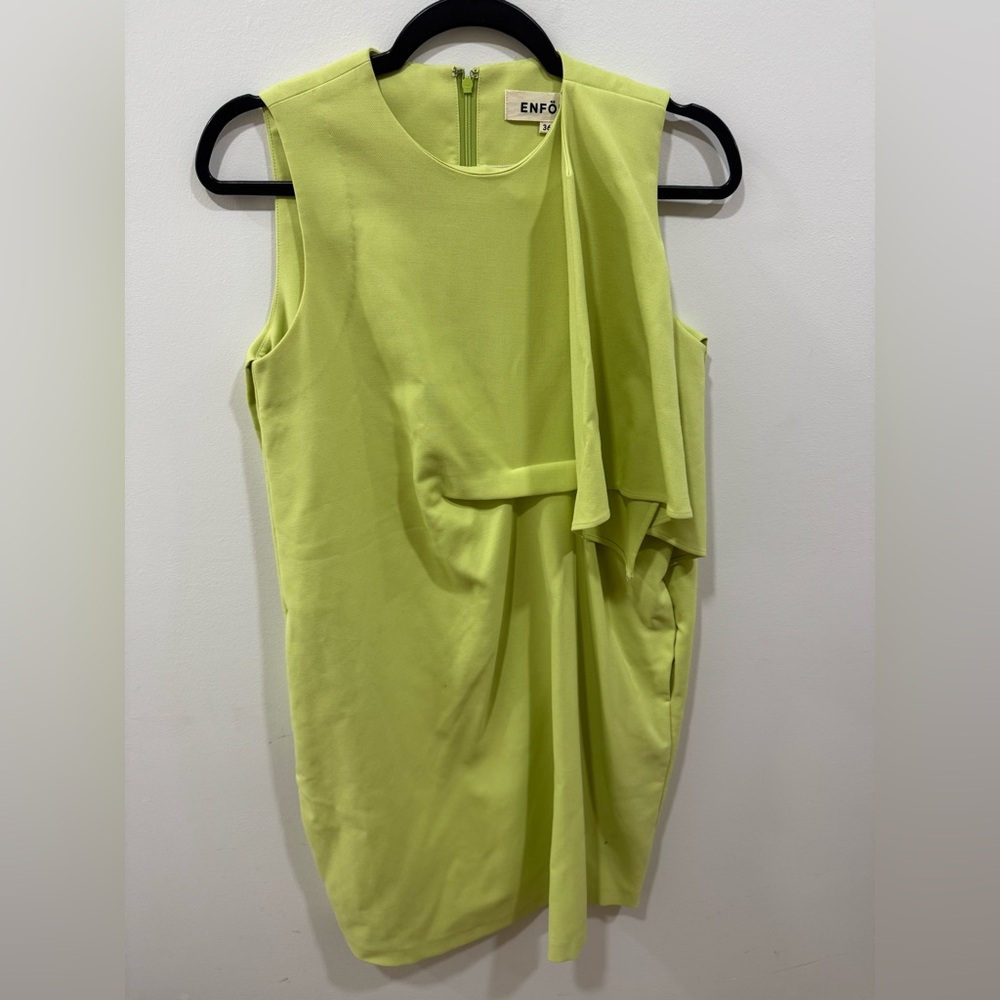Enfold Japan Minimalist green midi dress with asymmetrical draping Used SZ 36